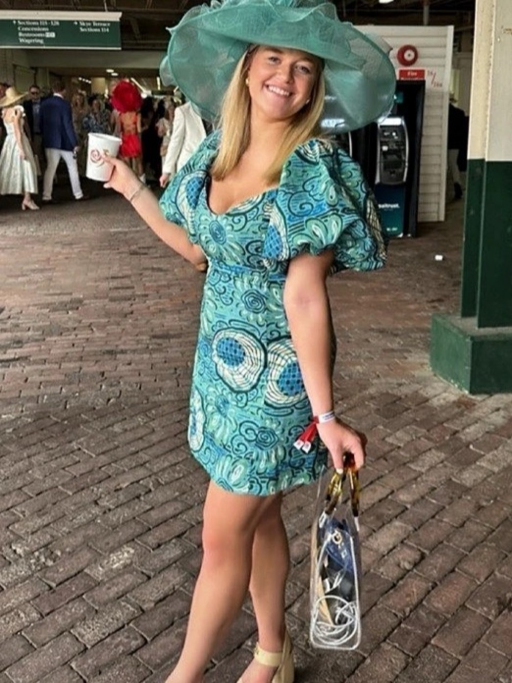Off-Shoulder Paisley Mini Dress in Green & Blue Like New - Rhode Dali Dress - Picture 3 of 3